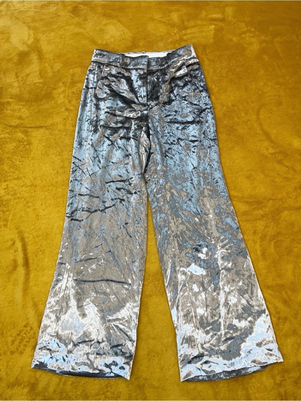 J. Crew Silver Crushed Velvet Wide Leg Pants